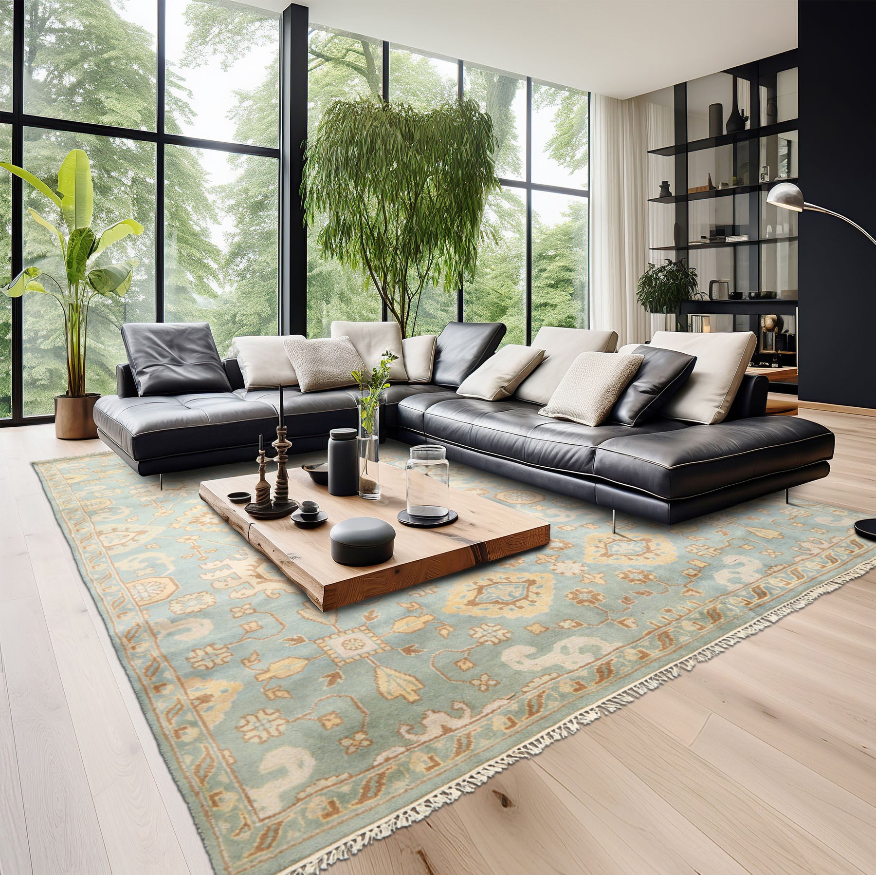 8x10 Seafoam, Ivory, Taupe Color Hand Knotted Oushak Wool Arts & Crafts Oriental Rug