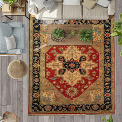 8x10 Red, Teal, Sage Color Hand Knotted Indo Heriz Wool Traditional Oriental Rug