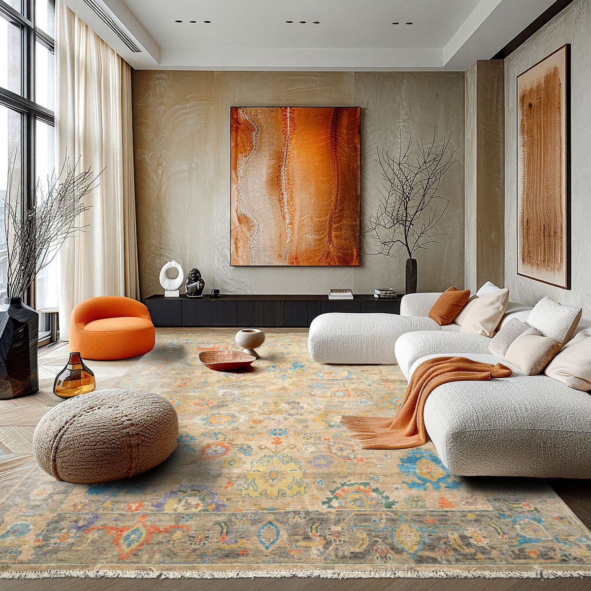 8x10 Taupe, Beige, Gray Color Hand Knotted Oushak Wool Arts & Crafts Oriental Rug