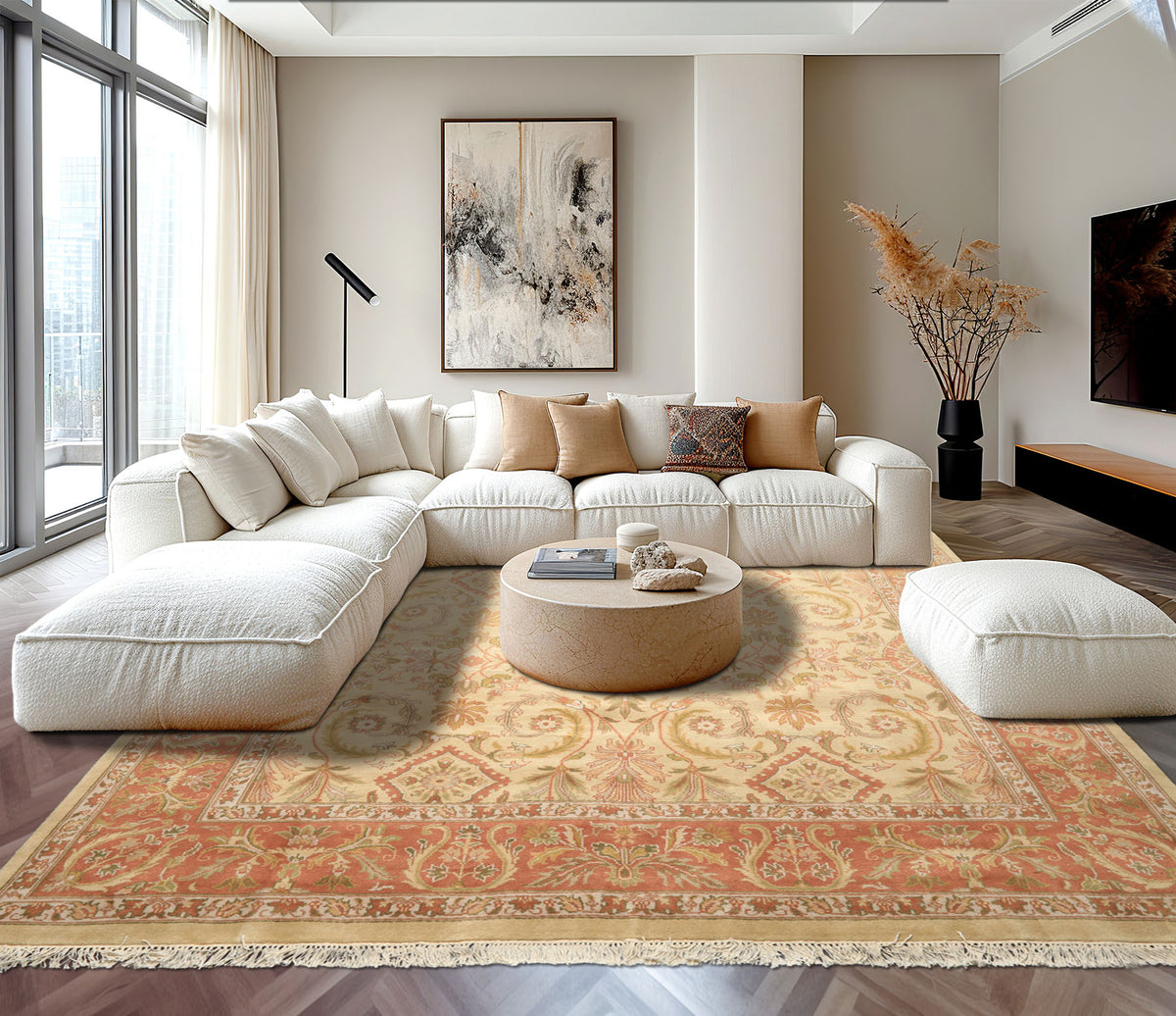 8x10 Beige, Blush, Sage Color Hand Knotted Oushak Wool Traditional Oriental Rug