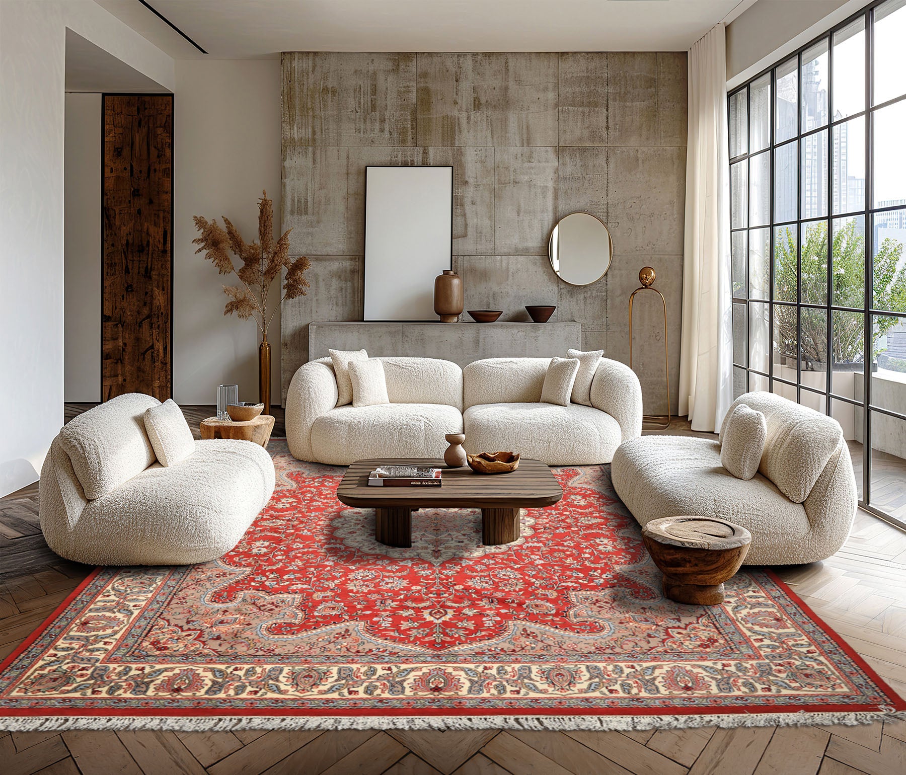 9x12 Orange, Ivory, Taupe Color Hand Knotted Indo Tabriz Wool Traditional Oriental Rug