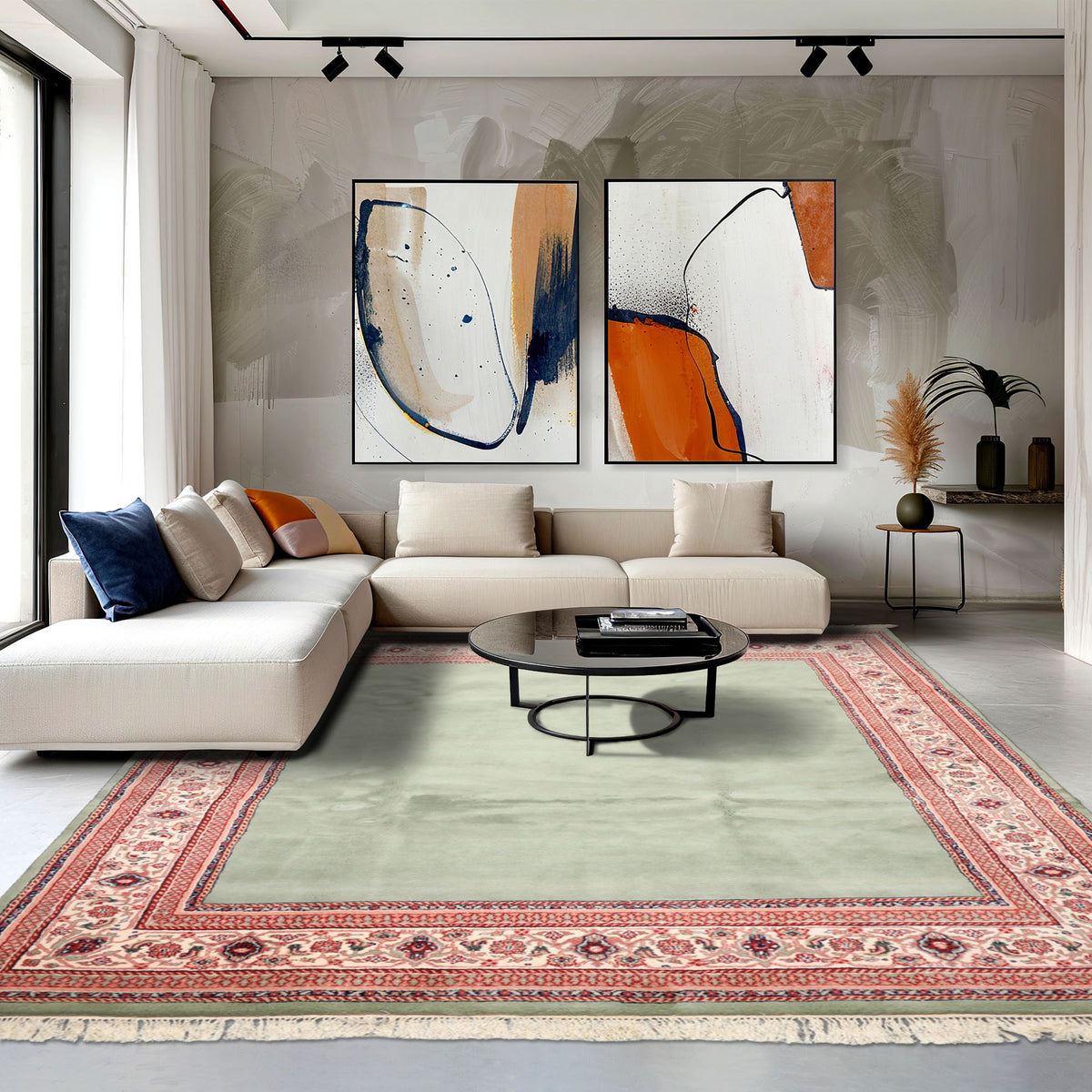 8x10 Mint, Ivory, Blush Color Hand Knotted Indo Tabriz Wool Traditional Oriental Rug