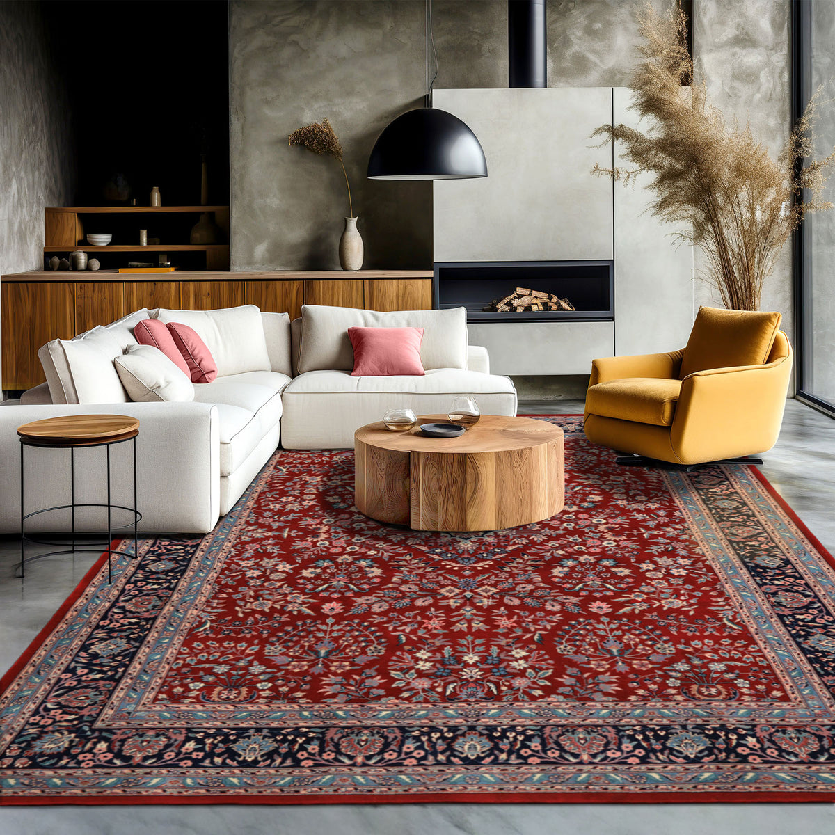 8x10 Red, Navy, Aqua Color Hand Knotted Indo Sarouk New Zealand Wool Traditional Oriental Rug