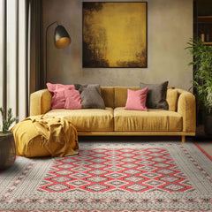 8x11 Coral, Ivory, Charcoal Color Hand Knotted Bokhara Wool Traditional Oriental Rug