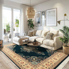 8x10 Teal, Ivory, Navy Color Hand Knotted Pak Persian New Zealand Wool Traditional Oriental Rug