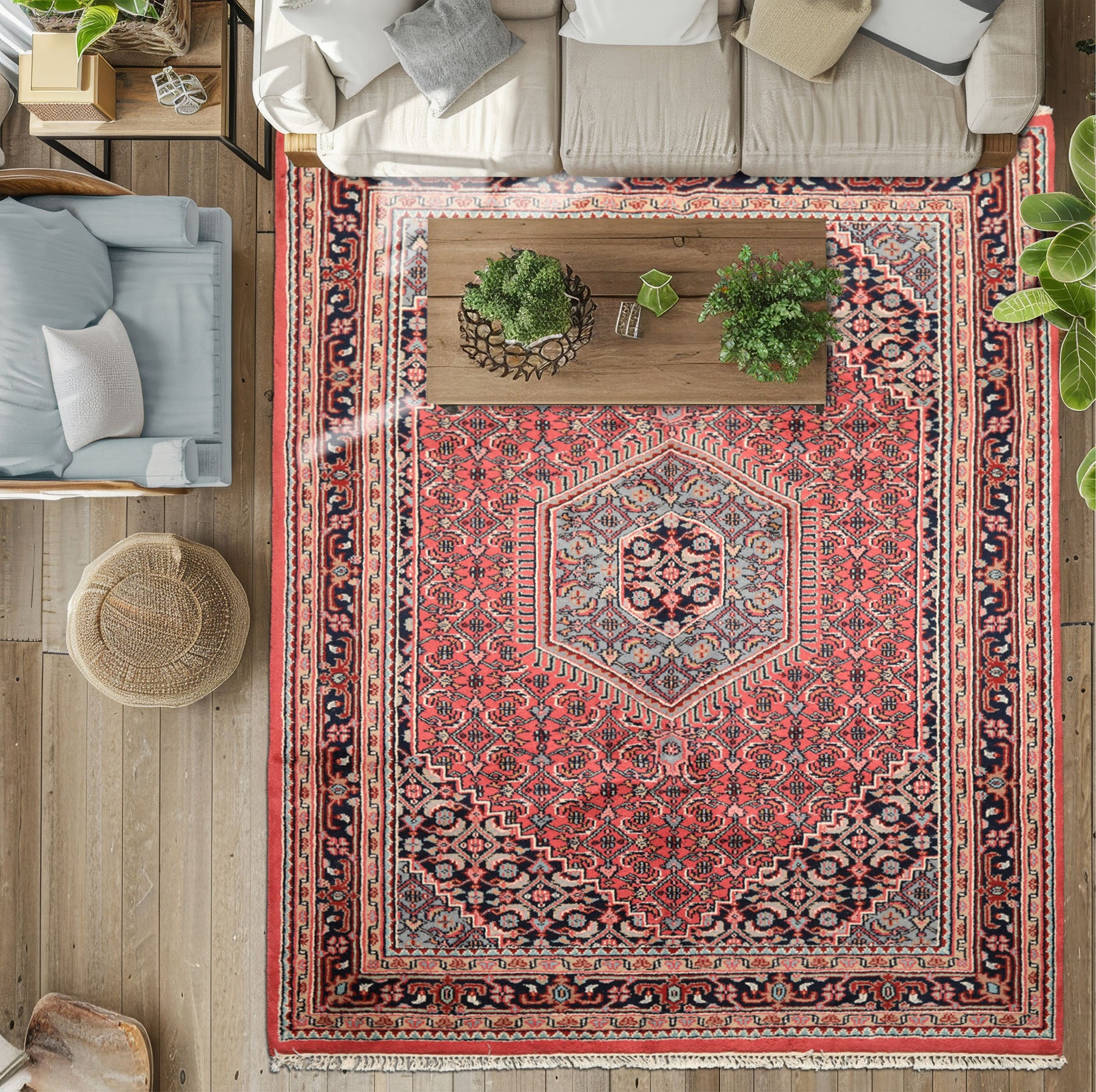 6x9 Rose, Charcoal, Aqua Color Hand Knotted Indo Persian Wool Traditional Oriental Rug