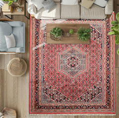 6x9 Rose, Charcoal, Aqua Color Hand Knotted Indo Persian Wool Traditional Oriental Rug