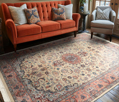 6x10 Ivory, Rose, Blue Color Hand Knotted Indo Tabriz New Zealand Wool Traditional Oriental Rug