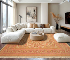 9x12 Beige, Pink, Rose Color Hand Knotted Indo Oushak Wool Arts & Crafts Oriental Rug