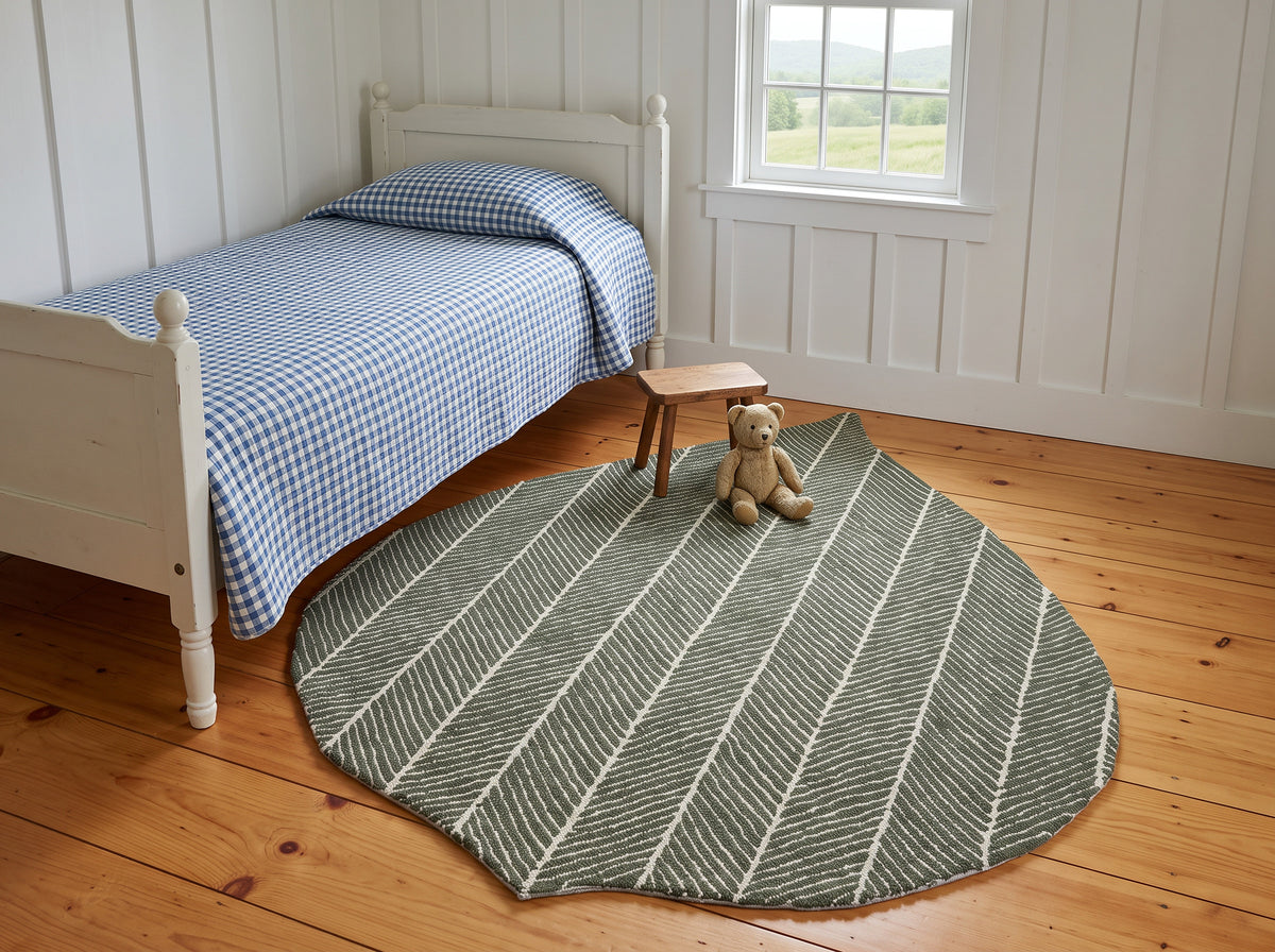 Multi Size Green Beige Color Hand Hooked Leaf Jute loop Contemporary Oriental Rug