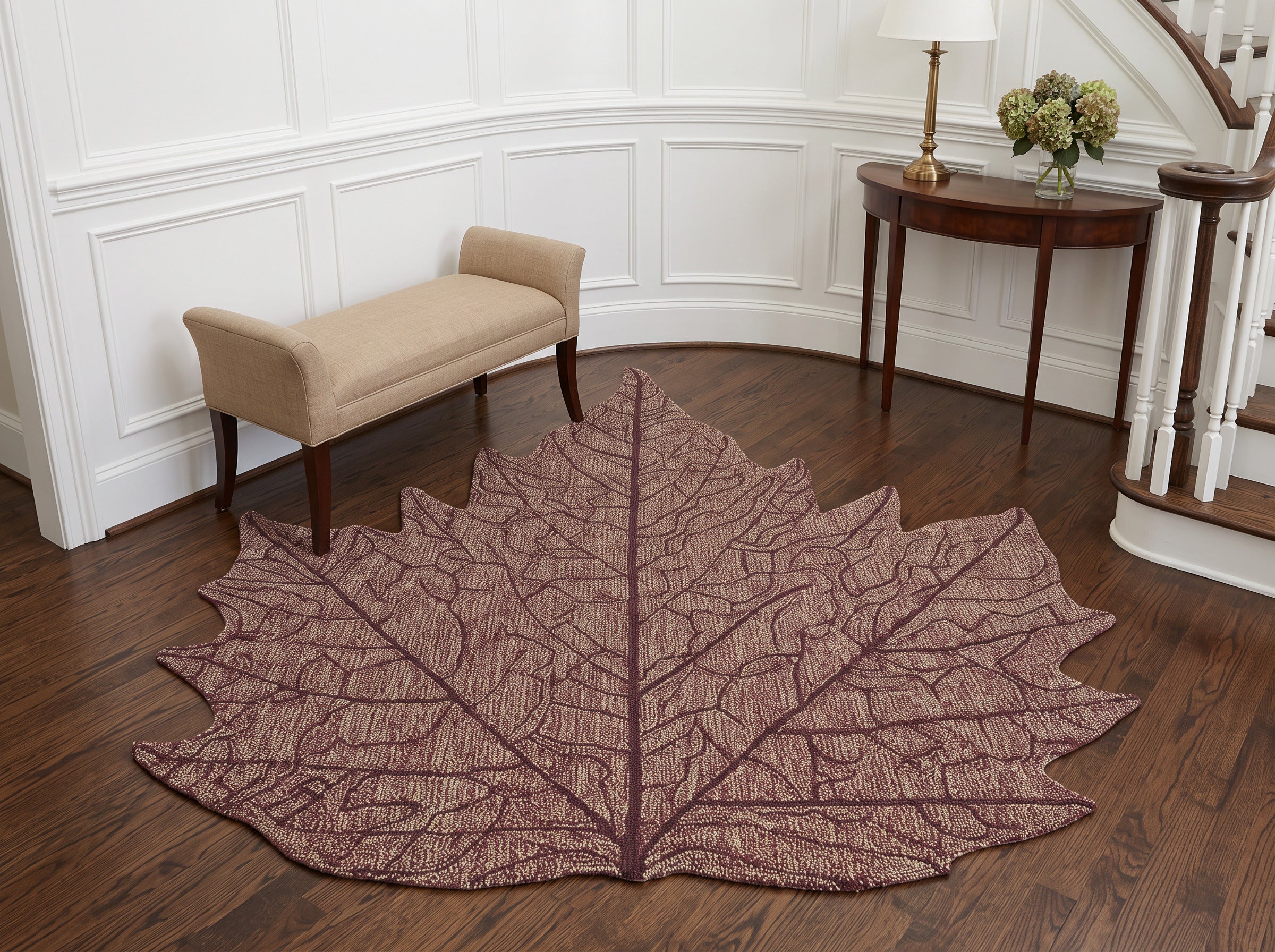 Multi Size Tan Rust Maroon Color Hand Hooked Leaf Jute loop Contemporary Oriental Rug