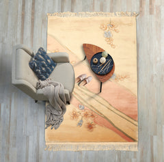 4x6 Beige, Blush, Blue Color Hand Knotted French Aubusson Savonerrie Wool Traditional Oriental Rug