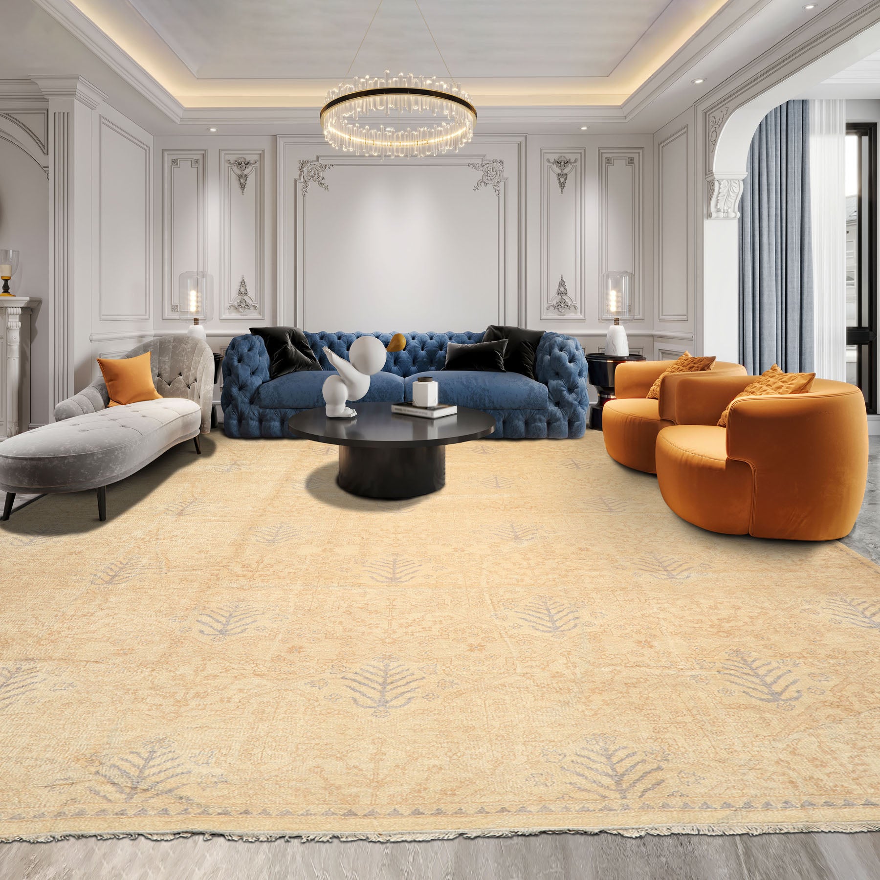 12x15 Beige, Tan, Slate Color Hand Knotted Oushak Wool Transitional Oriental Rug