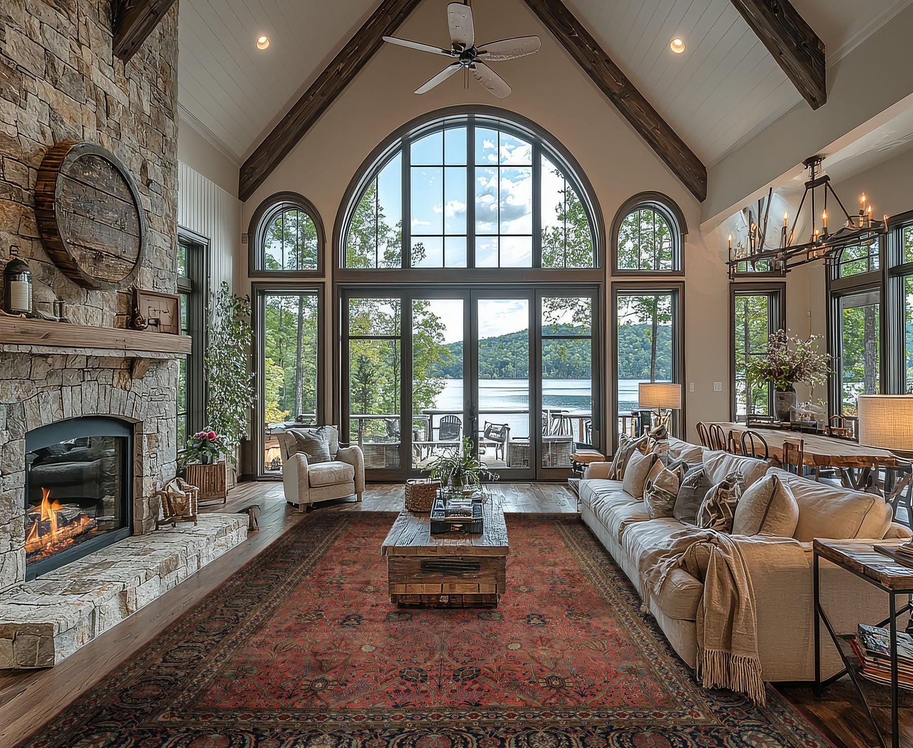 Oversize Antique Rose, Navy, Brown Color Hand Knotted Sarouk Wool Traditional Oriental Rug