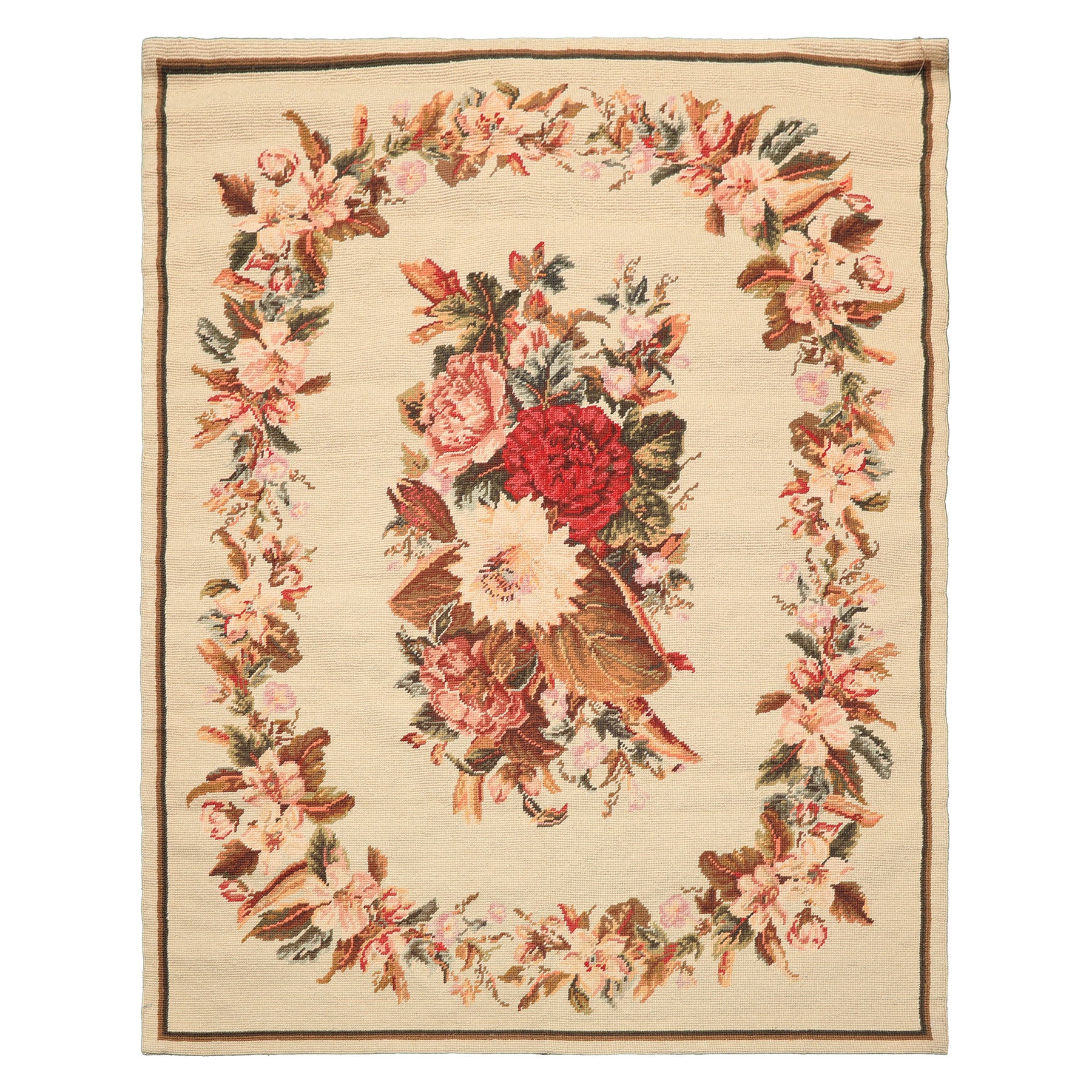 4x6 Ivory, Pink, Blush Color Hand Woven French Needlepoint Wool Traditional Oriental Rug