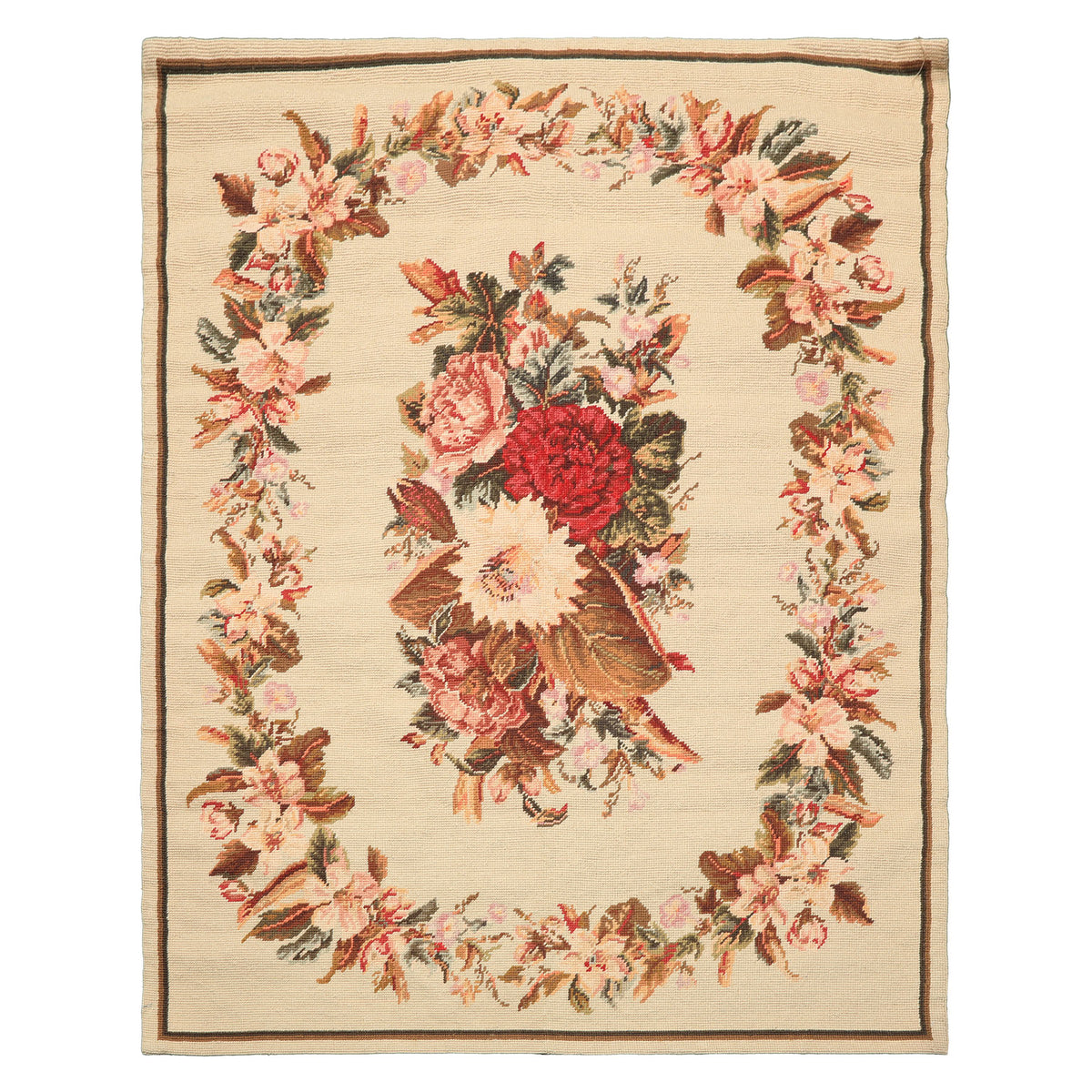 4x6 Ivory, Pink, Blush Color Hand Woven French Needlepoint Wool Traditional Oriental Rug