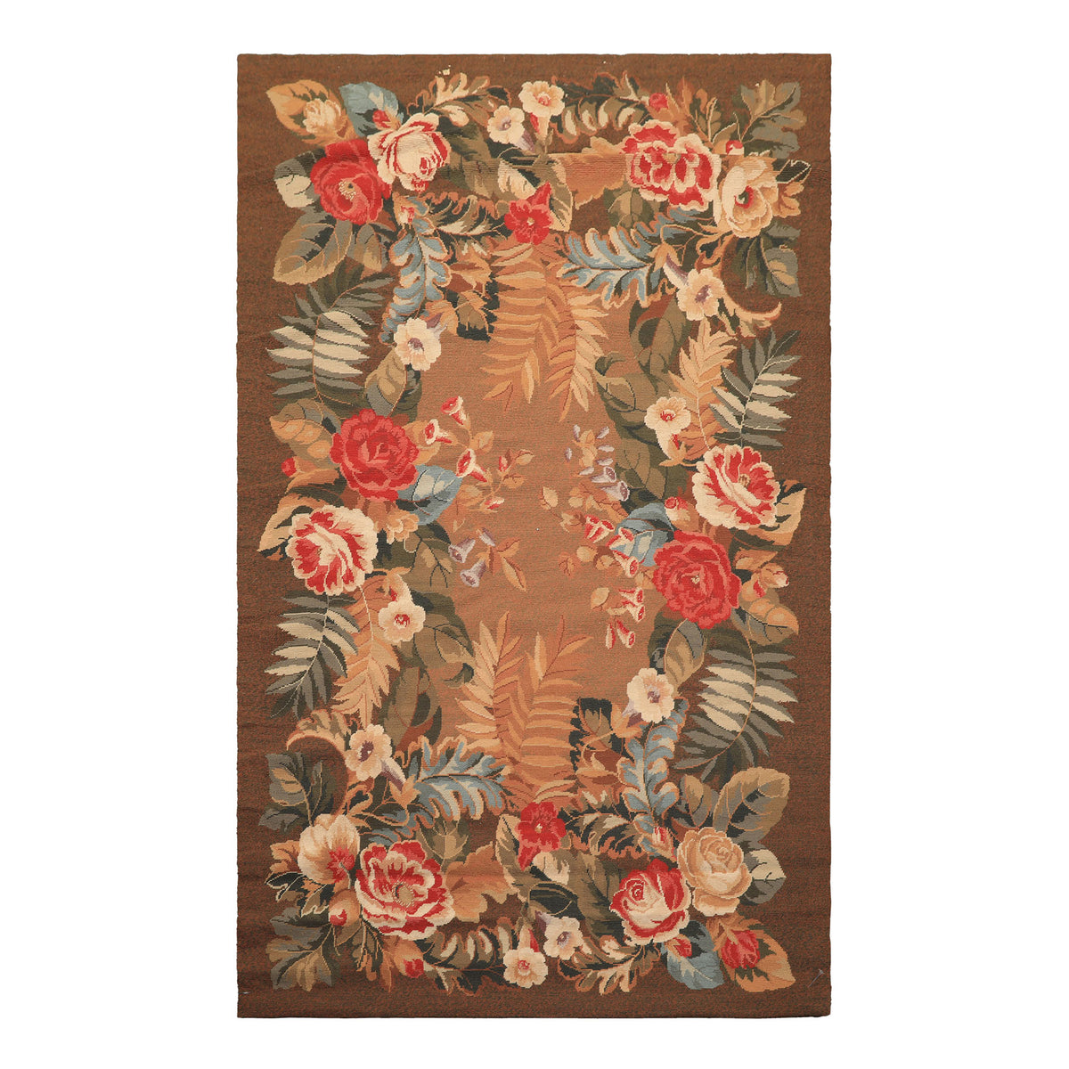 4x6 Red, Beige, Ivory Color Hand Woven French Needlepoint Wool Traditional Oriental Rug