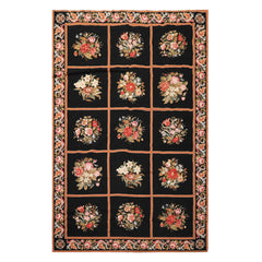 5x8 Black, Brown, Coral Color Hand Woven French Needlepoint Wool Traditional Oriental Rug