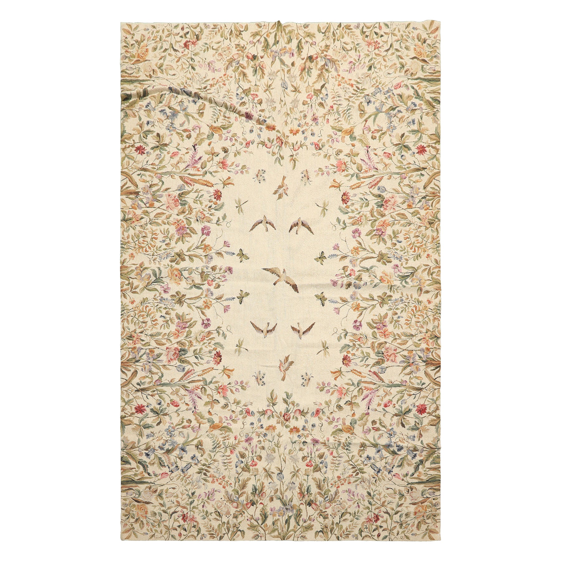 5x8 Beige, Sage, Lavender Color Hand Woven French Needlepoint Wool Traditional Oriental Rug