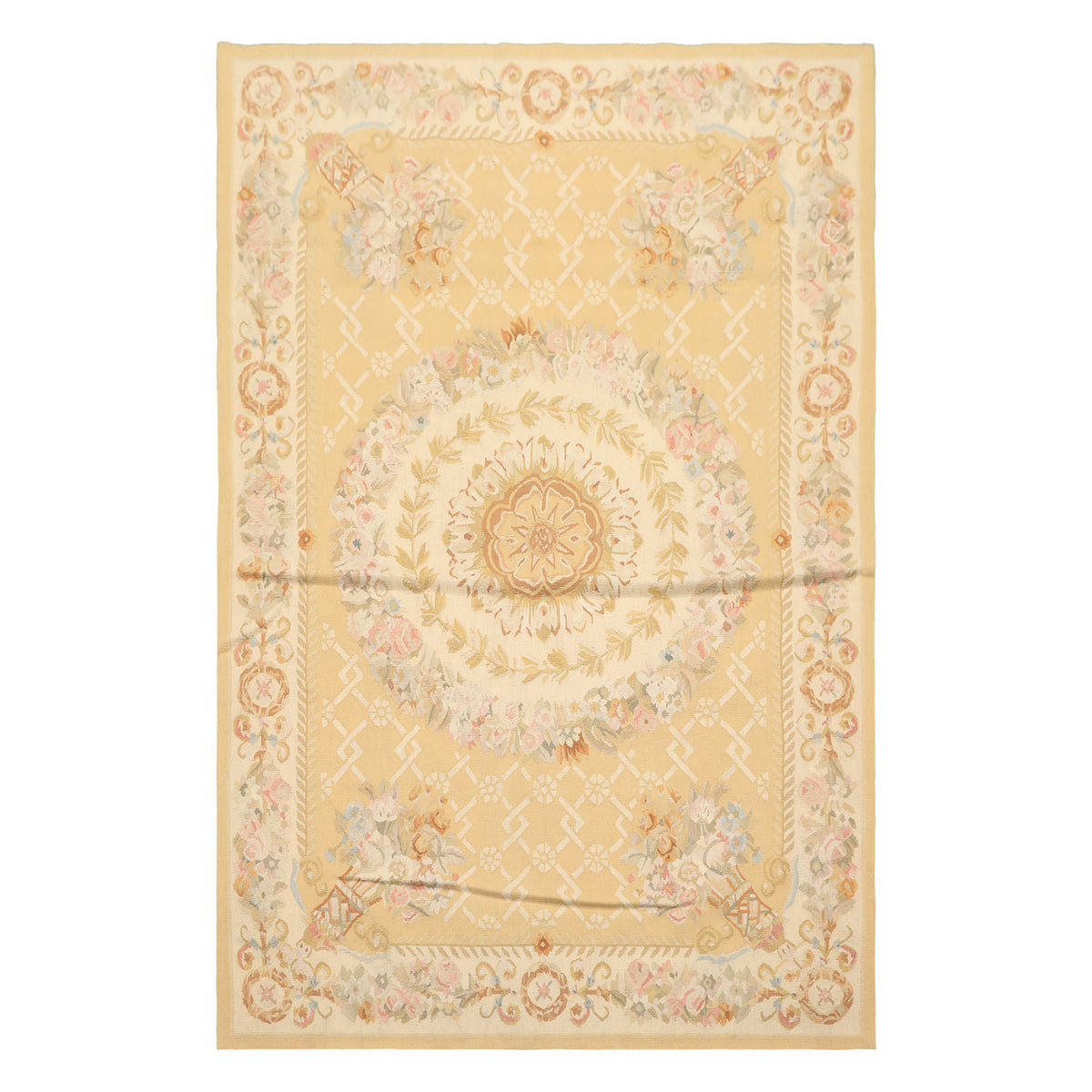 4x6 Khaki, Beige, Blush Color Hand Woven French Aubusson Wool Traditional Oriental Rug