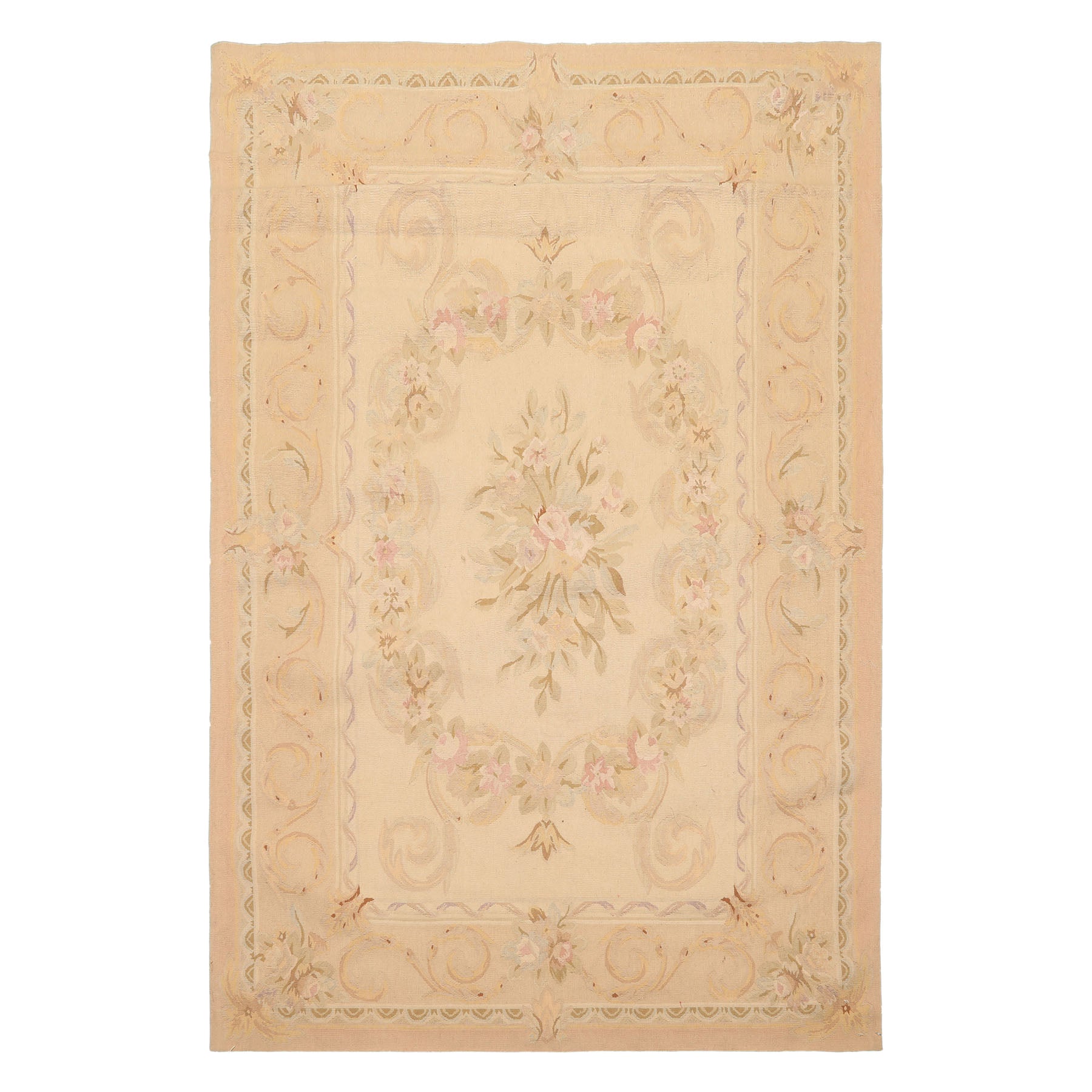 4x6 Beige, Tan, Peach Color Hand Woven French Aubusson Wool Traditional Oriental Rug