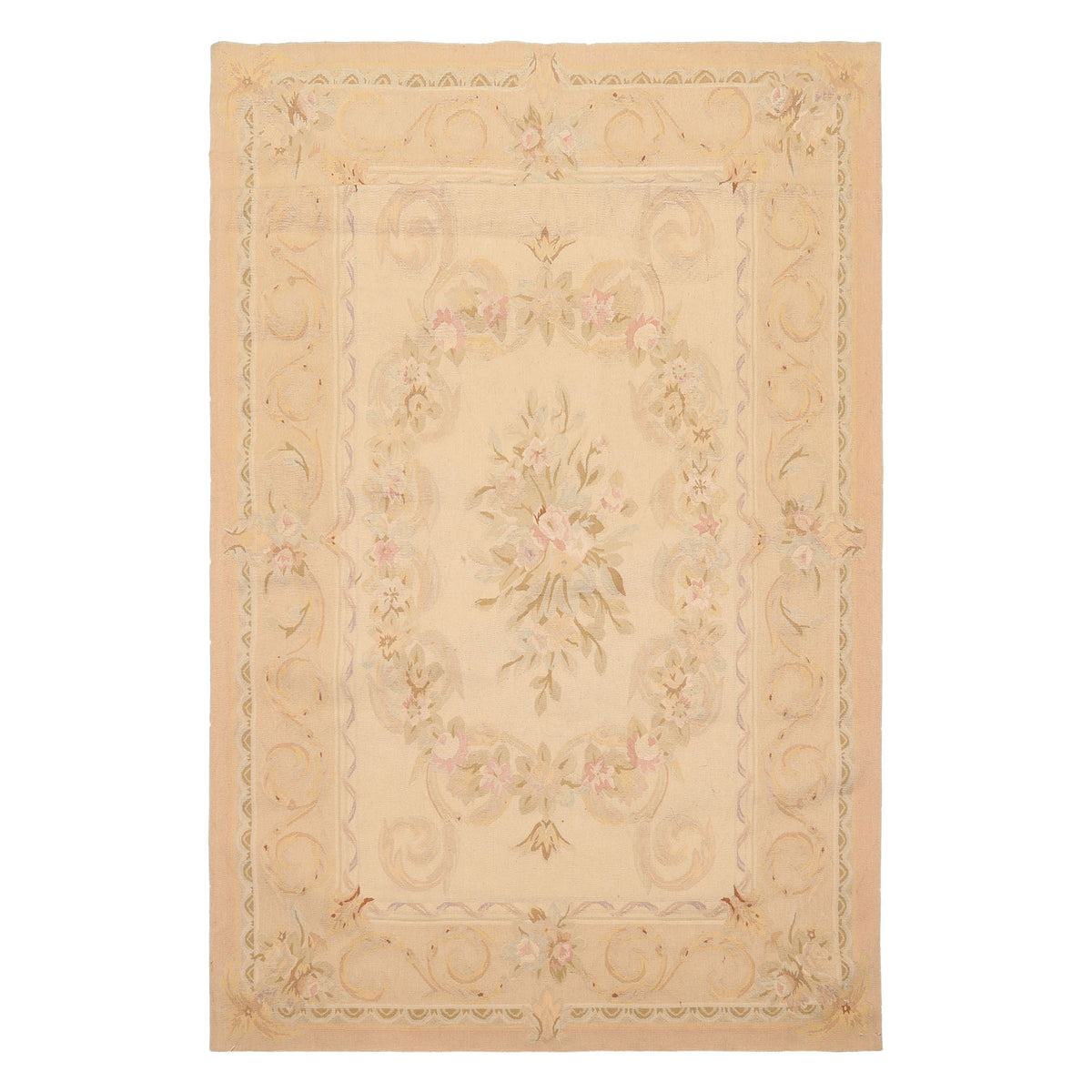 4x6 Beige, Tan, Peach Color Hand Woven French Aubusson Wool Traditional Oriental Rug