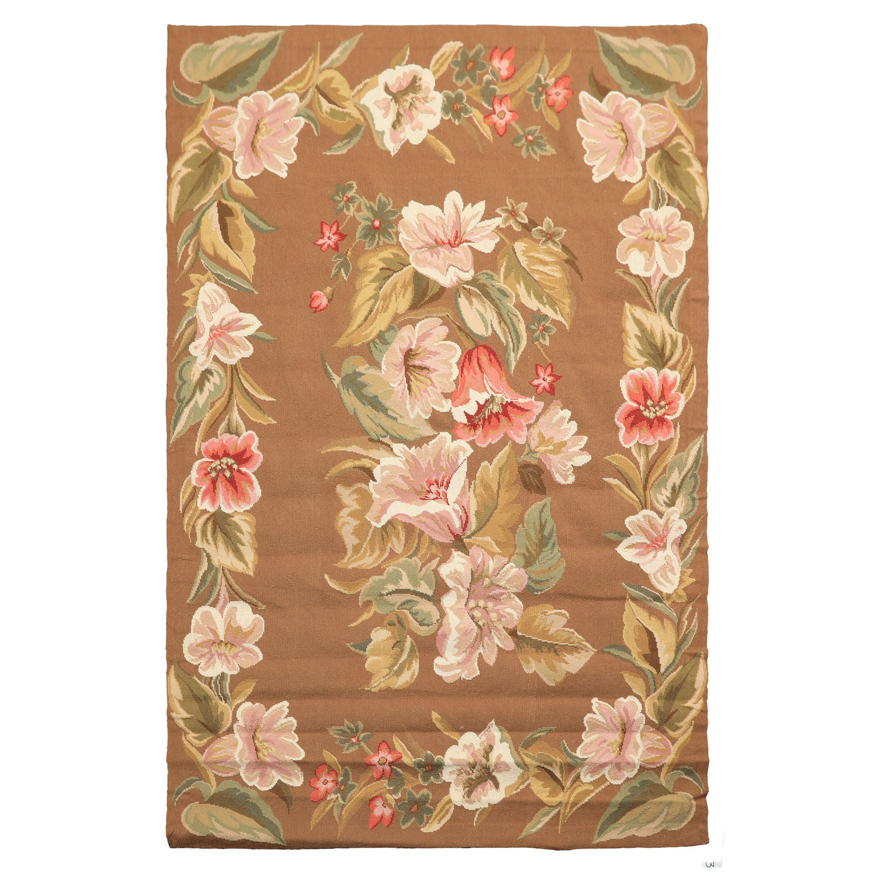 4x6 Brown, Gold, Pink Color Hand Woven French Needlepoint Wool Traditional Oriental Rug