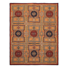 5x8 Gold, Navy, Green Color Hand Woven French Needlepoint Wool Traditional Oriental Rug