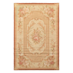 3x5 Beige, Tan, Rose Color Hand Woven French Needlepoint Wool Traditional Oriental Rug