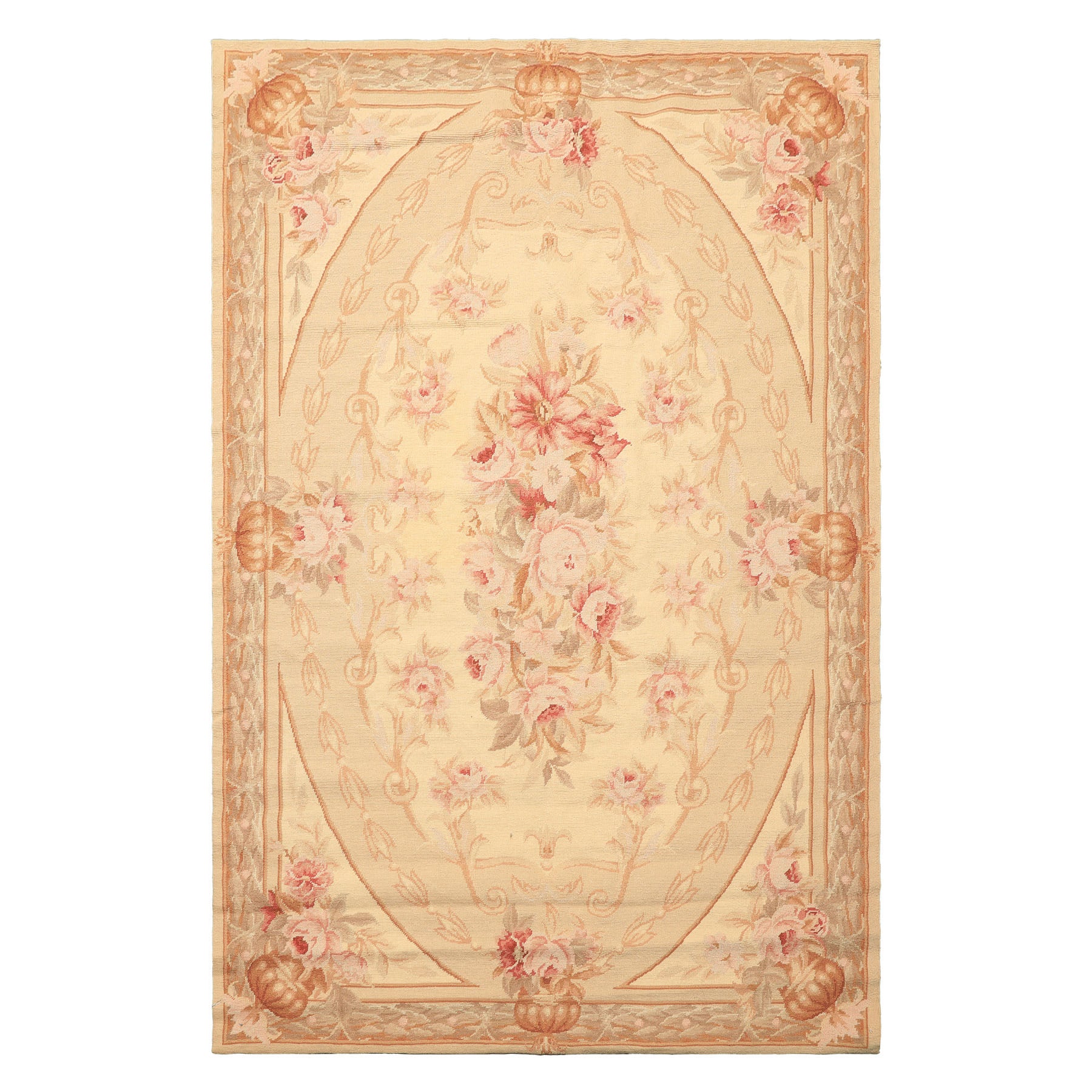 4x6 Beige, Brown, Tan Color Hand Woven French Needlepoint Wool Traditional Oriental Rug