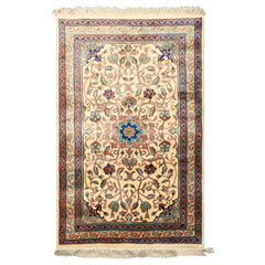 3x5 Ivory, Navy, Turquoise Color Hand Knotted French Aubusson Savonerrie Wool Traditional Oriental Rug