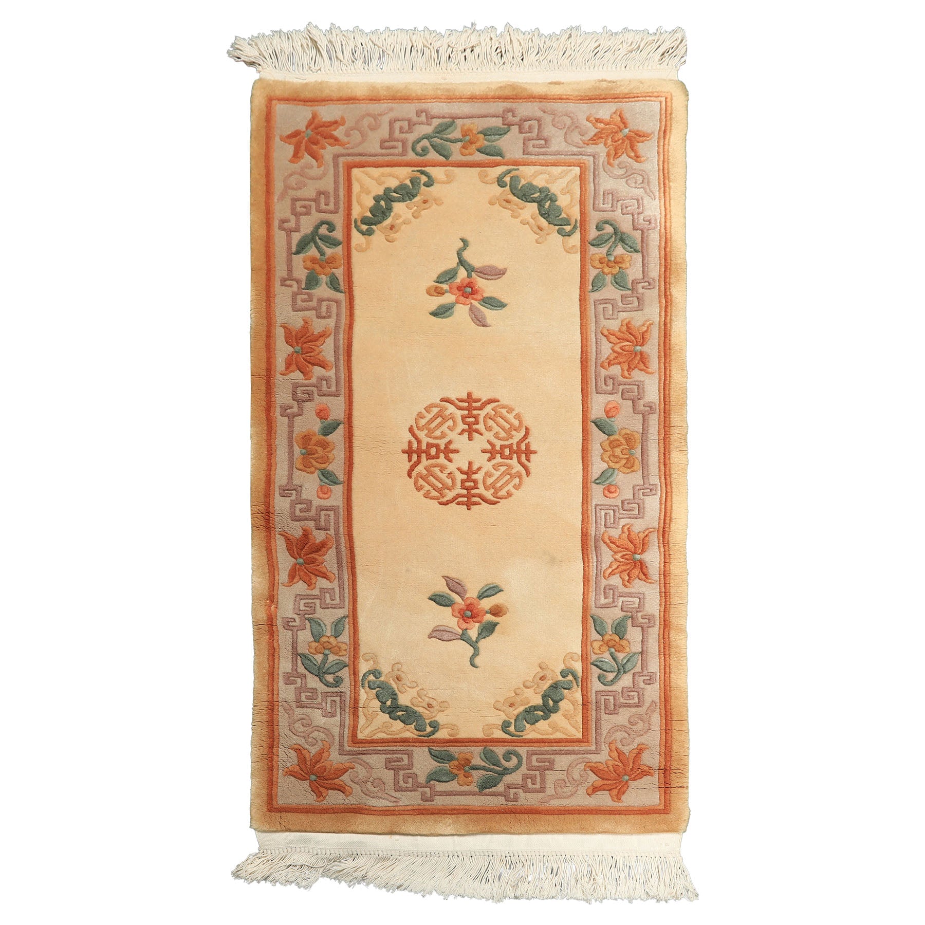 2x4 Ivory, Taupe, Brown Color Hand Knotted Chinese Art Deco Wool Traditional Oriental Rug