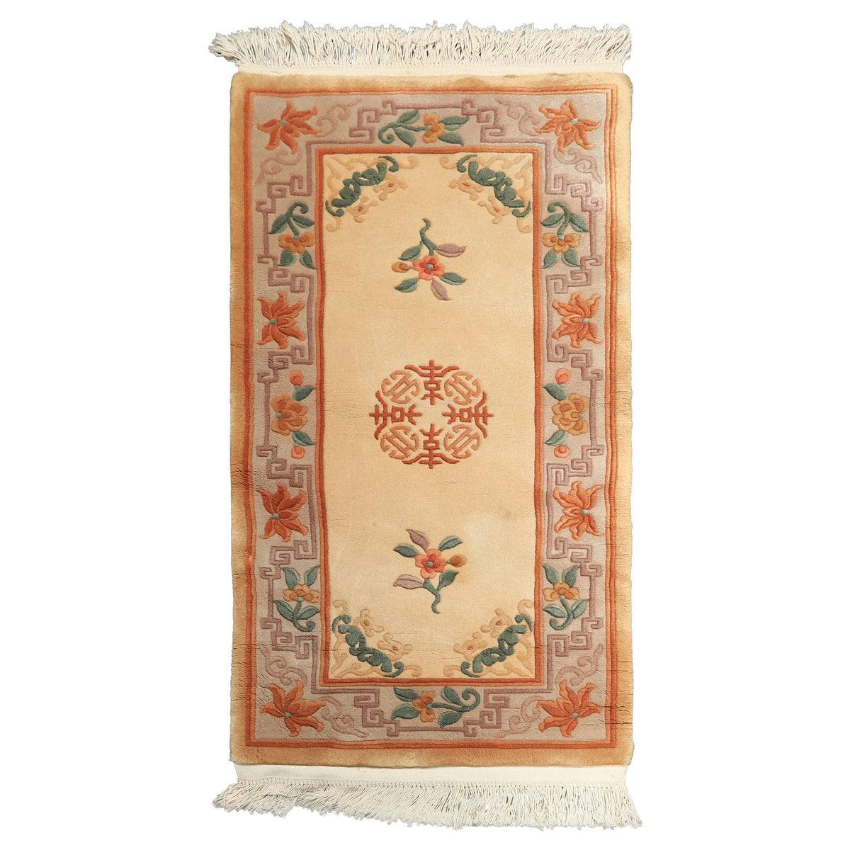 2x4 Ivory, Taupe, Brown Color Hand Knotted Chinese Art Deco Wool Traditional Oriental Rug