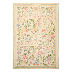6x9 Ivory, Lime, Blue Color Hand Woven French Needlepoint Aubusson Wool Traditional Oriental Rug