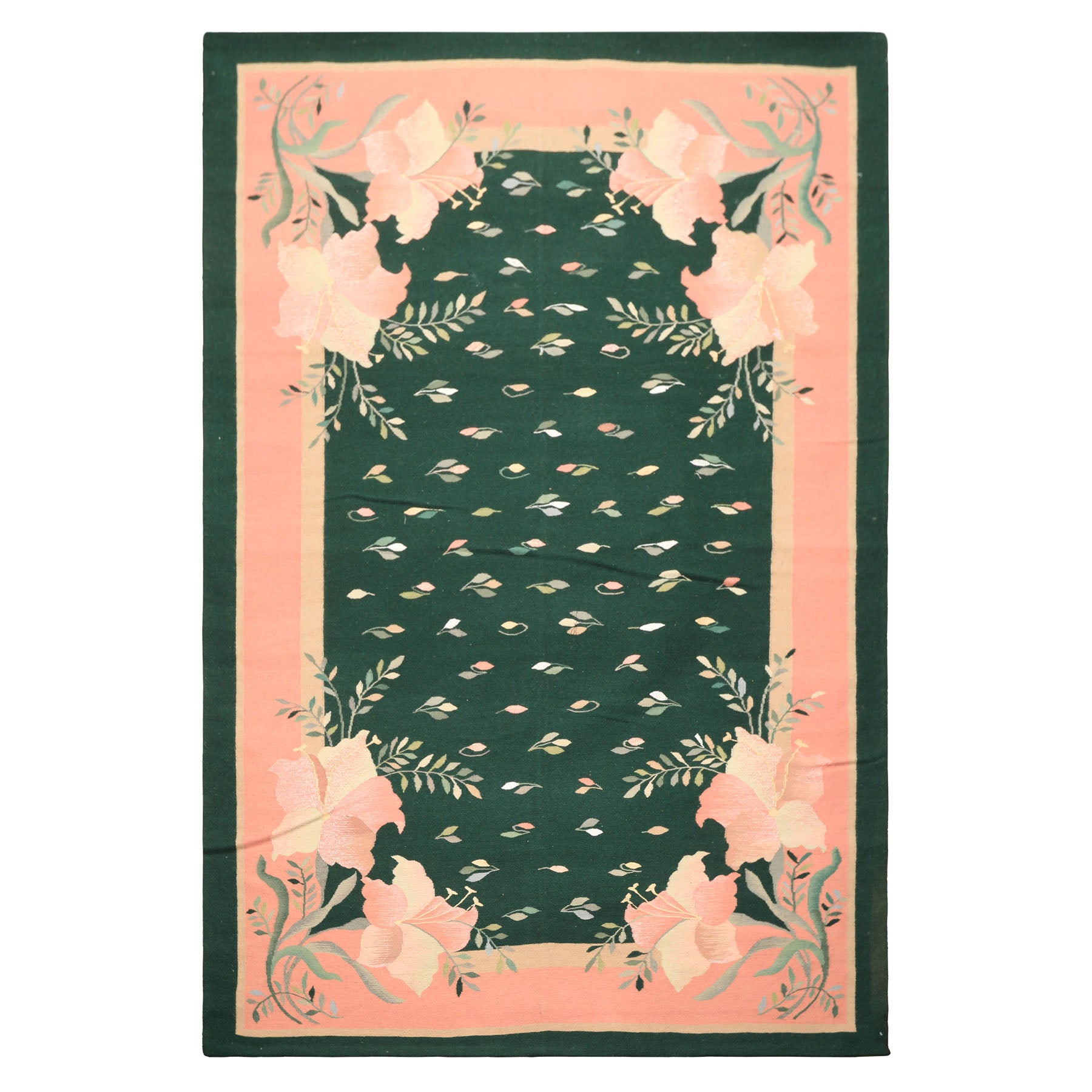 6x9 Green, Pink, Beige Color Hand Woven Durry Kilim Wool Traditional Oriental Rug