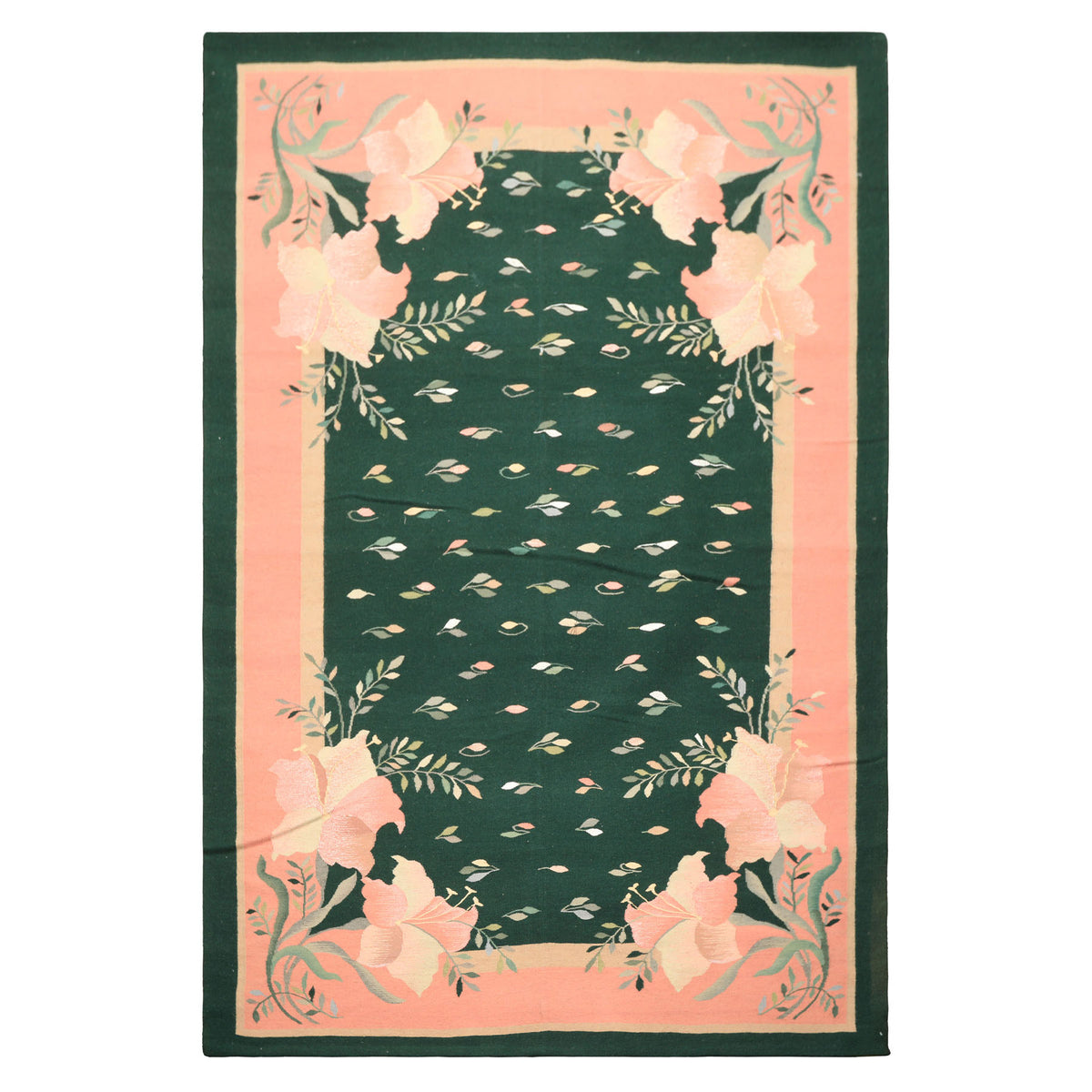 6x9 Green, Pink, Beige Color Hand Woven Durry Kilim Wool Traditional Oriental Rug