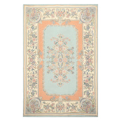 6x9 Aqua, Blush, Ivory Color Hand Woven Chainstitch Wool Traditional Oriental Rug