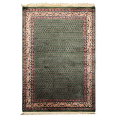 4x6 Green, Ivory, Blue Color Hand Knotted Boteh Wool Traditional Oriental Rug