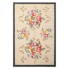4x6 Ivory, Gray, Black Color Hand Knotted French Needlepoint Aubusson Wool Traditional Oriental Rug