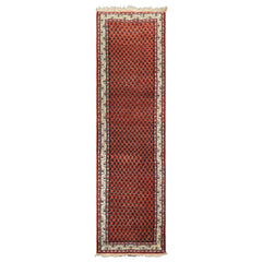 Runner Orange, Ivory, Celadon Color Hand Knotted Boteh Wool Traditional Oriental Rug