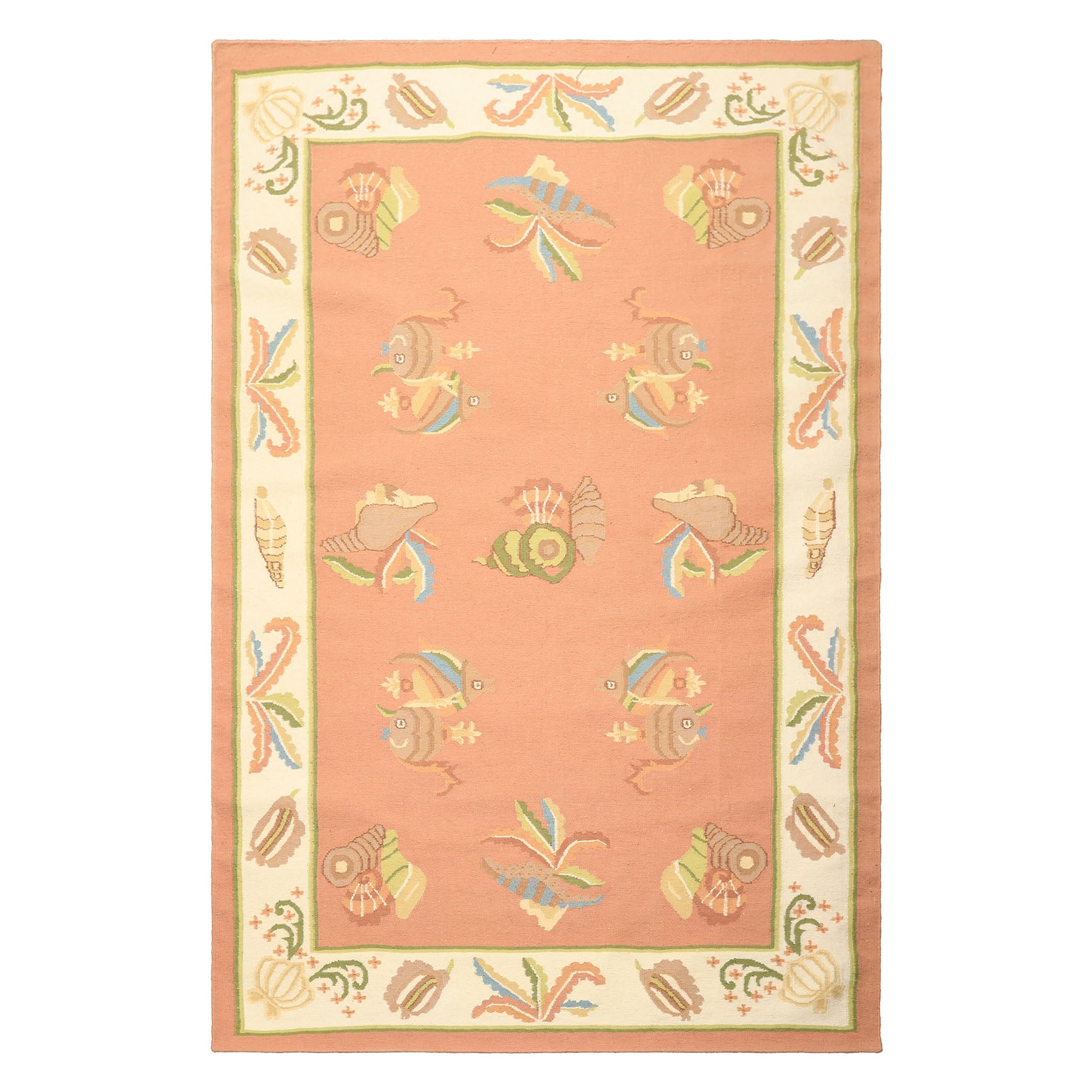 6x9 Blush, Ivory, Lime Color Hand Woven Dhurry Kilim Wool Transitional Oriental Rug