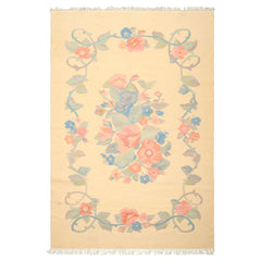6x9 Ivory, Aqua, Rose Color Hand Woven Dhurry Kilim Wool Transitional Oriental Rug