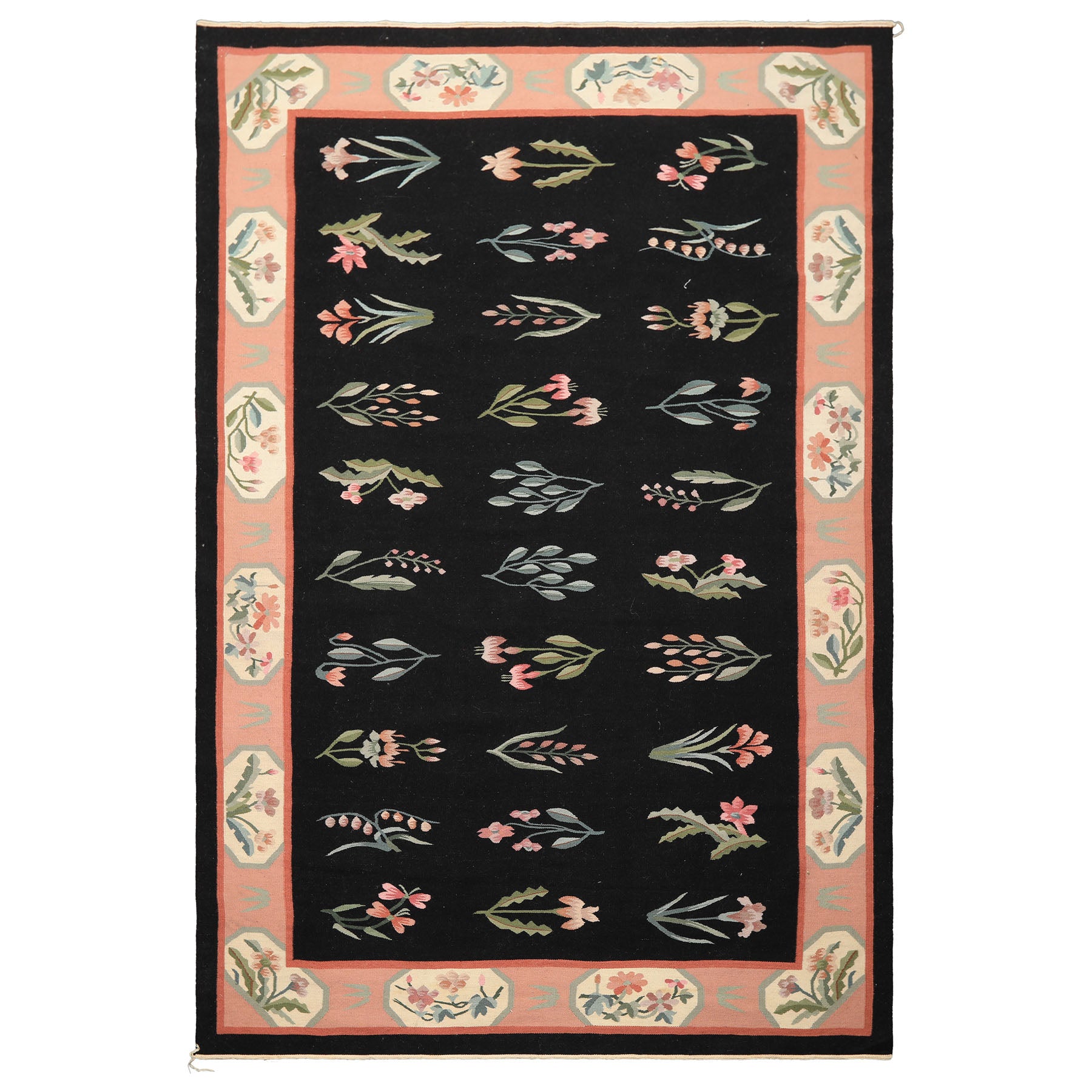 6x9 Black, Blush, Ivory Color Hand Woven Dhurry Kilim Wool Transitional Oriental Rug