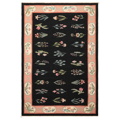 6x9 Black, Blush, Ivory Color Hand Woven Dhurry Kilim Wool Transitional Oriental Rug