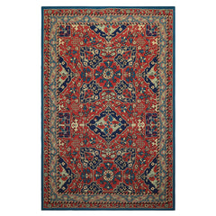 6x9 Rusty Red, Aqua, Navy Color Hand Woven French Aubusson Needlepoint Wool Traditional Oriental Rug