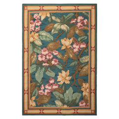 6x9 Teal, Gold, Brown Color Hand Woven French Aubusson Needlepoint Wool Traditional Oriental Rug