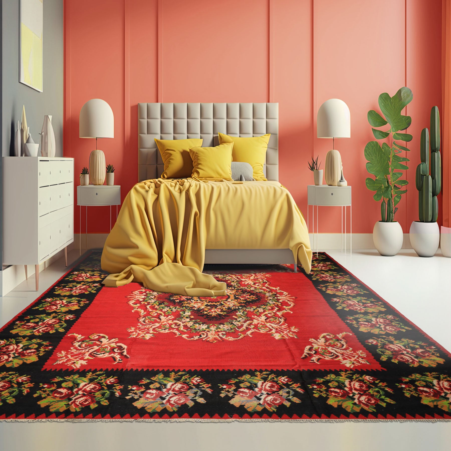 9x12 Red, Charcoal, Maroon Color Hand Woven Turkish Kilim Wool Traditional Oriental Rug