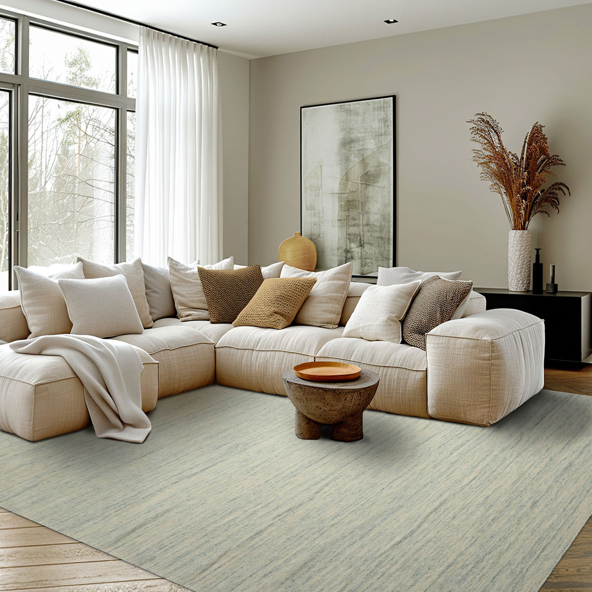9x12 Ivory, Aqua, Color Hand Woven  New Zealand Wool & Mohair Modern Oriental Rug