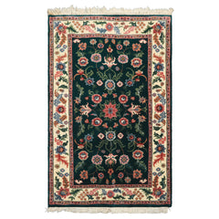 3x5 Emerald, Ivory, Blush Color Hand Knotted Indo Kashan Wool Traditional Oriental Rug