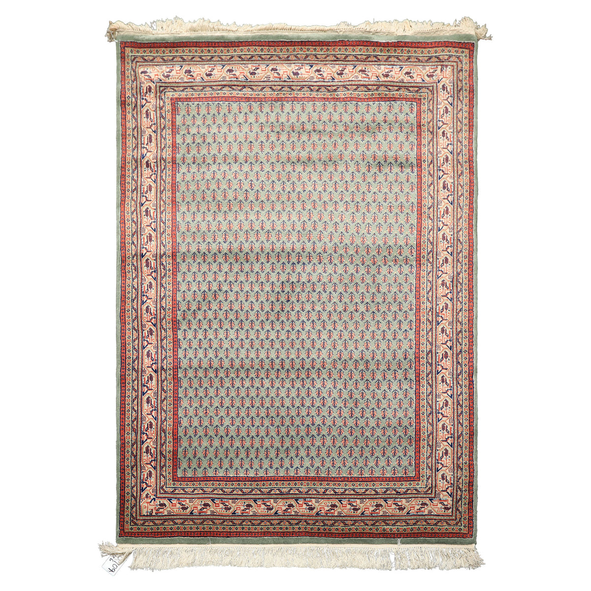 4x6 Sage, Rose, Blush Color Hand Knotted Boteh Wool Traditional Oriental Rug